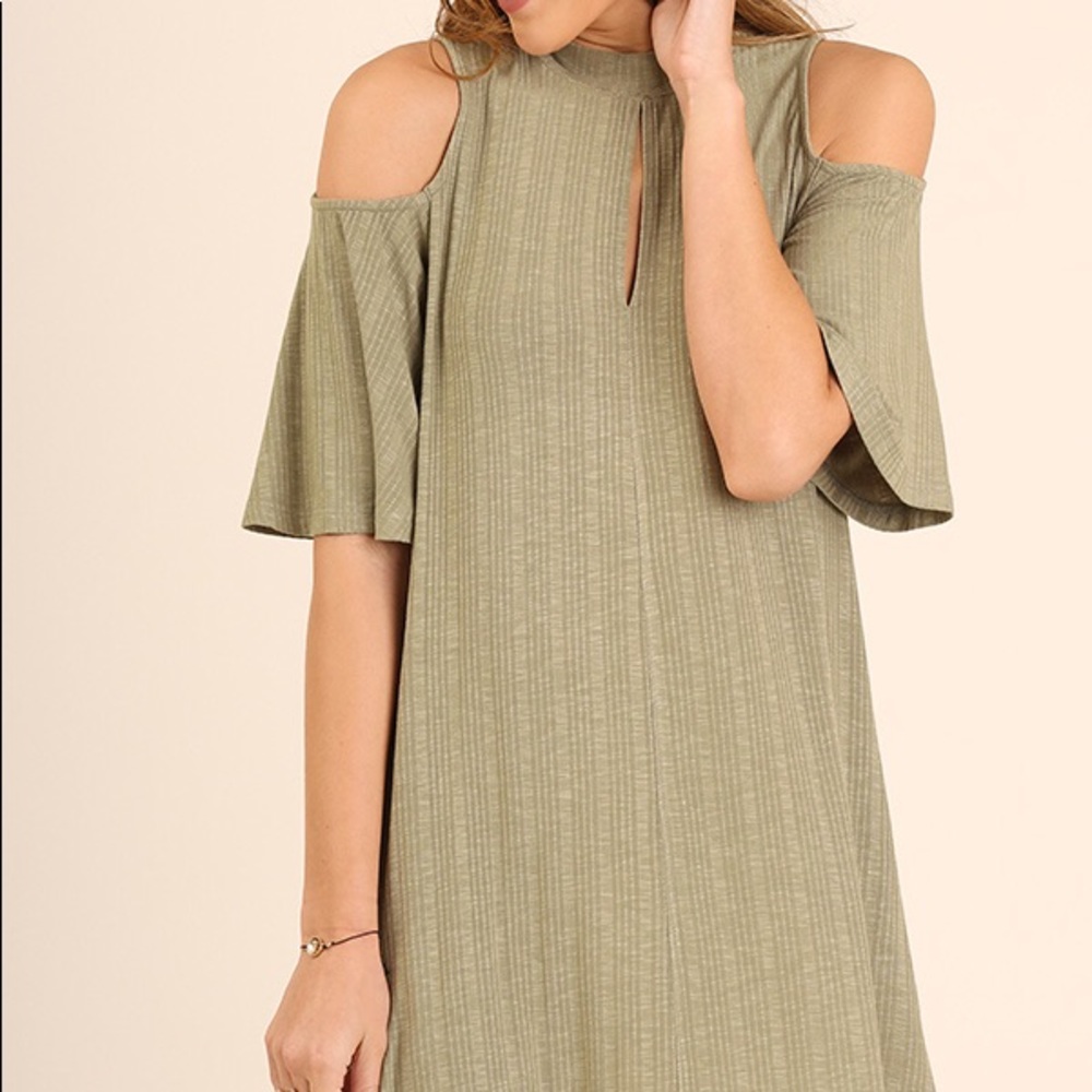 Umgee Sage colored cold shoulder dress